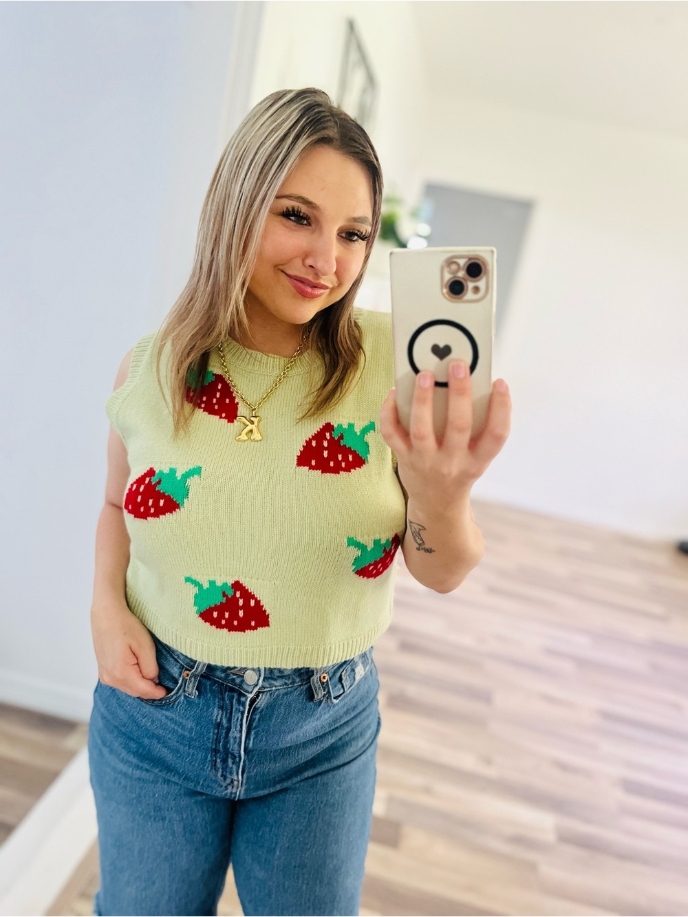 Strawberry Knit Crop tank top
